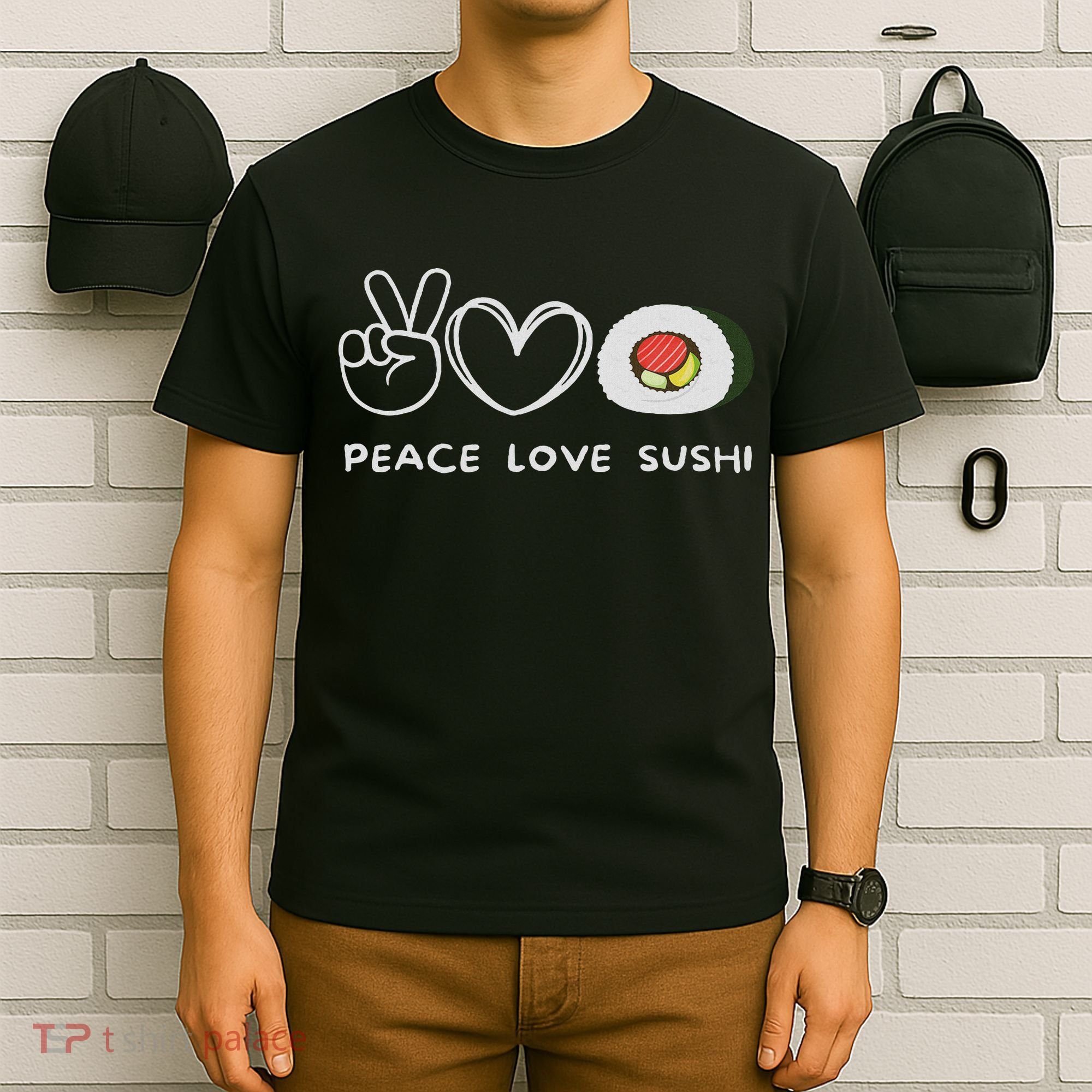 Peace, Love Sushi Retro Sushi Lover Japanese Food Lover T-Shirt