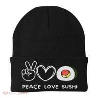 Peace, Love Sushi Retro Sushi Lover Japanese Food Lover Beanie thumb 0