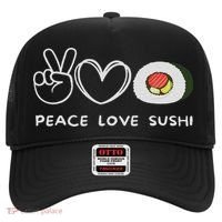 Peace, Love Sushi Retro Sushi Lover Japanese Food Lover Hat thumb 0