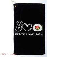 Peace, Love Sushi Retro Sushi Lover Japanese Food Lover Golf Towel thumb 0