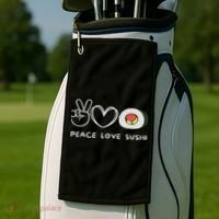 Peace, Love Sushi Retro Sushi Lover Japanese Food Lover Golf Towel thumb 2