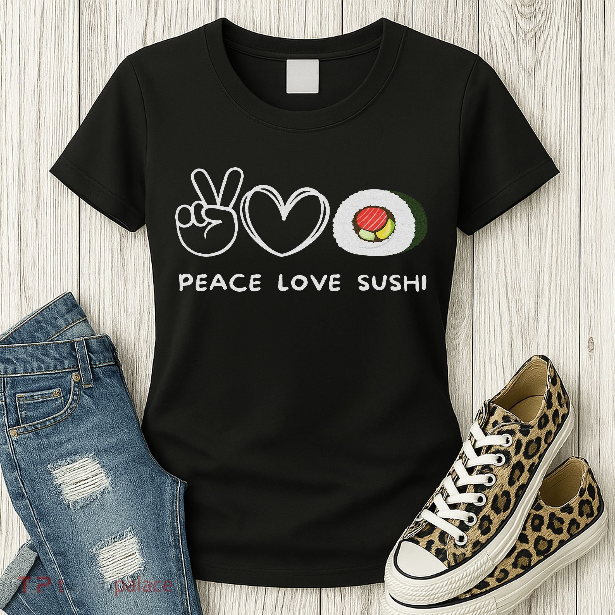 Peace, Love Sushi Retro Sushi Lover Japanese Food Lover Women's T-Shirt