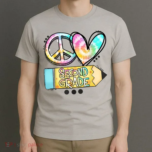 Peace Love Second Grade Funny TieDye Teacher T-Shirt
