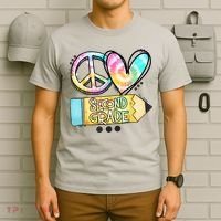 Peace Love Second Grade Funny TieDye Teacher T-Shirt thumb 6