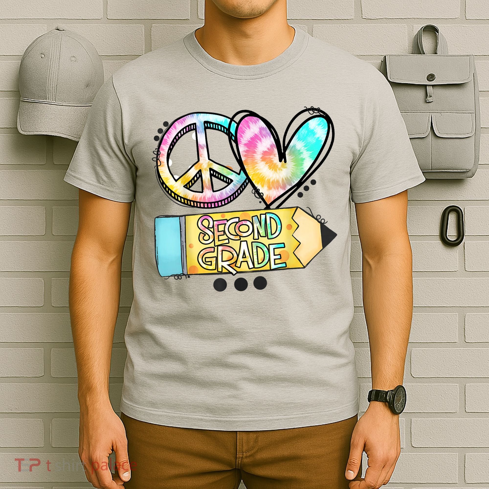 Peace Love Second Grade Funny TieDye Teacher T-Shirt