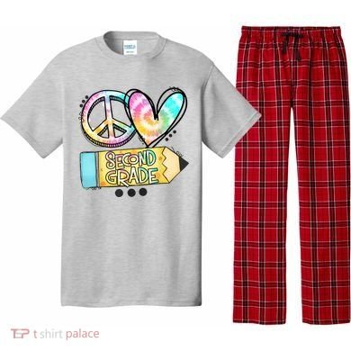 Peace Love Second Grade Funny TieDye Teacher Pajama Set