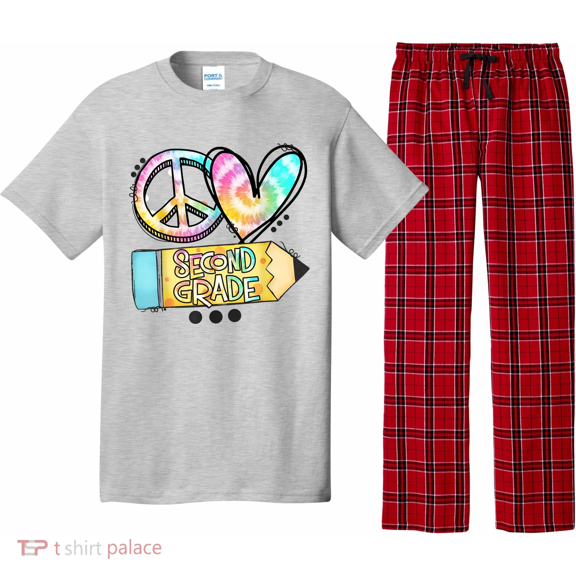 Peace Love Second Grade Funny TieDye Teacher Pajama Set