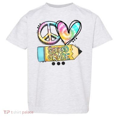 Peace Love Second Grade Funny TieDye Teacher Toddler T-Shirt