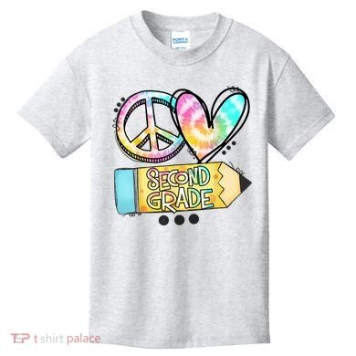Peace Love Second Grade Funny TieDye Teacher Kids T-Shirt
