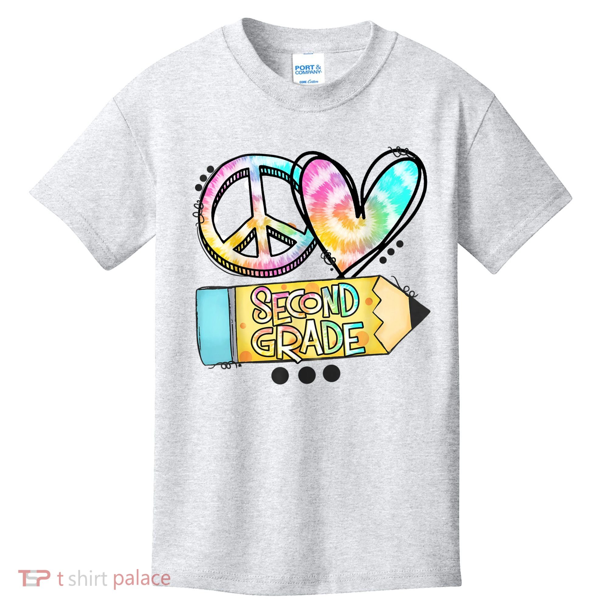 Peace Love Second Grade Funny TieDye Teacher Kids T-Shirt