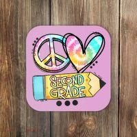 Peace Love Second Grade Funny TieDye Teacher Coaster thumb 0