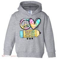 Peace Love Second Grade Funny TieDye Teacher Toddler Hoodie thumb 0