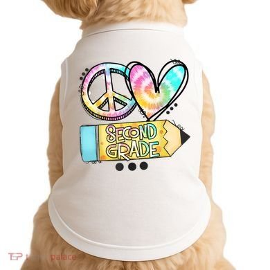 Peace Love Second Grade Funny TieDye Teacher Doggie Tank