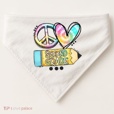 Peace Love Second Grade Funny TieDye Teacher USA-Made Doggie Bandana