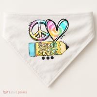 Peace Love Second Grade Funny TieDye Teacher USA-Made Doggie Bandana thumb 0
