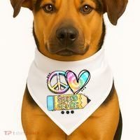 Peace Love Second Grade Funny TieDye Teacher USA-Made Doggie Bandana thumb 1