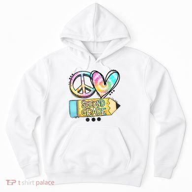 Peace Love Second Grade Funny TieDye Teacher Hoodie