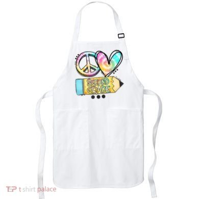 Peace Love Second Grade Funny TieDye Teacher Apron