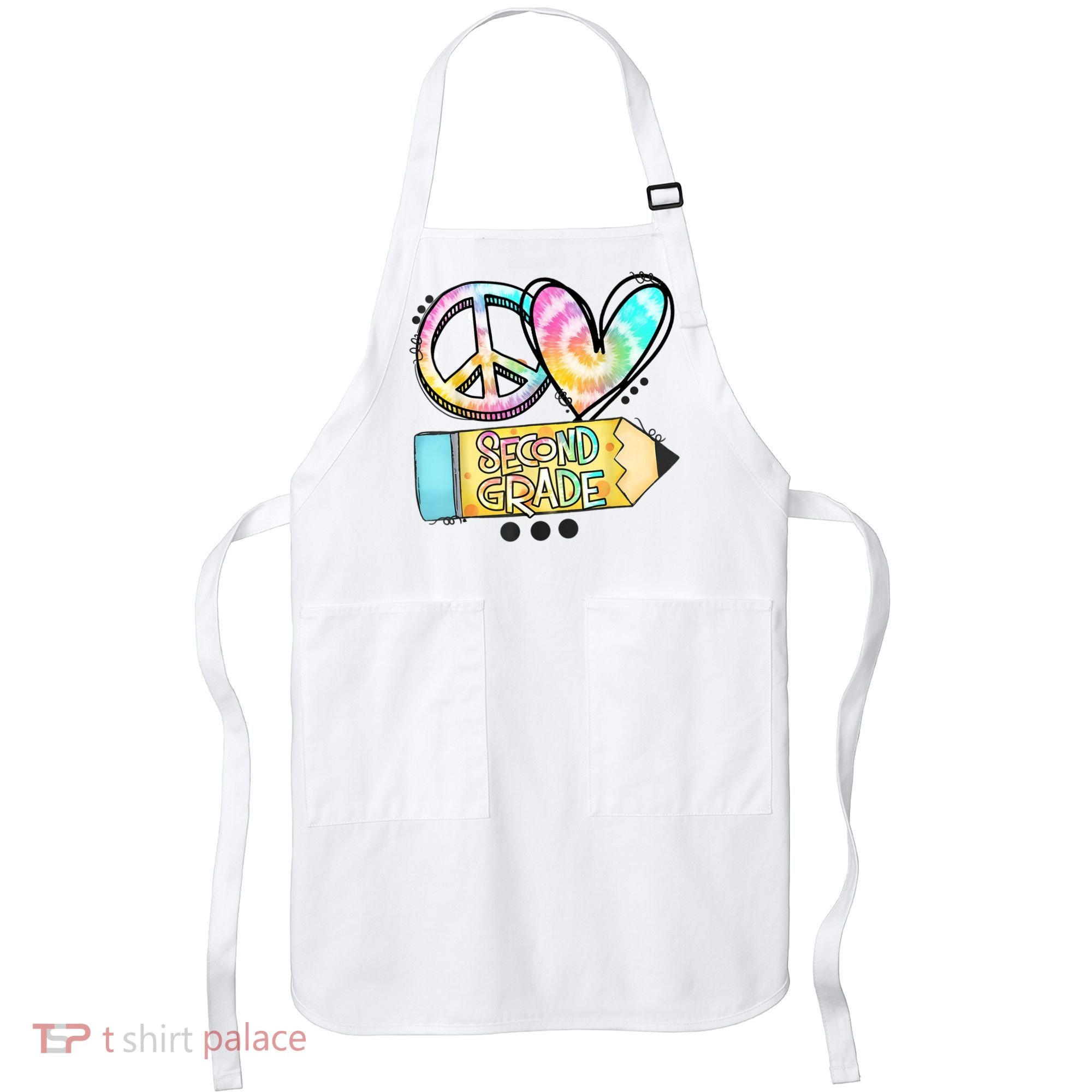 Peace Love Second Grade Funny TieDye Teacher Apron