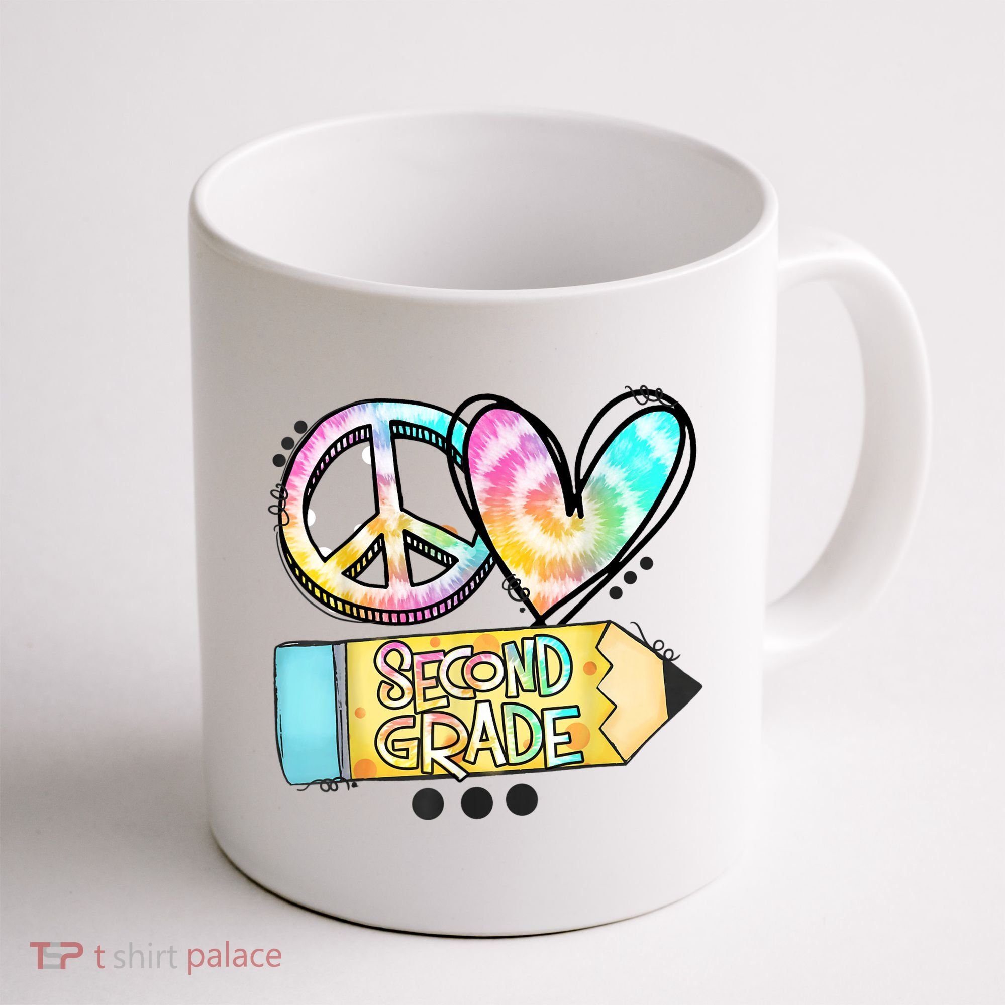 Peace Love Second Grade Funny TieDye Teacher Coffee Mug