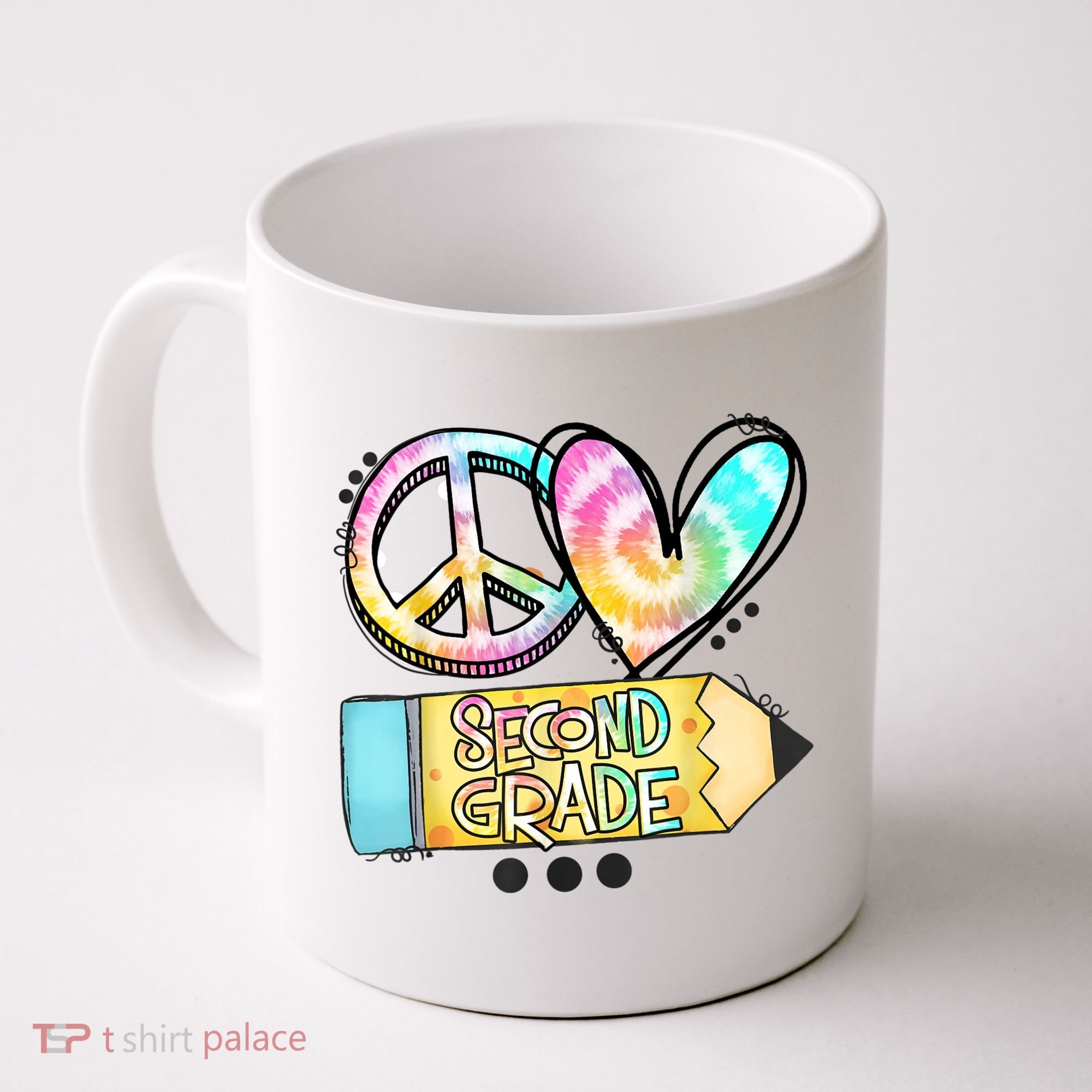 Peace Love Second Grade Funny TieDye Teacher Coffee Mug