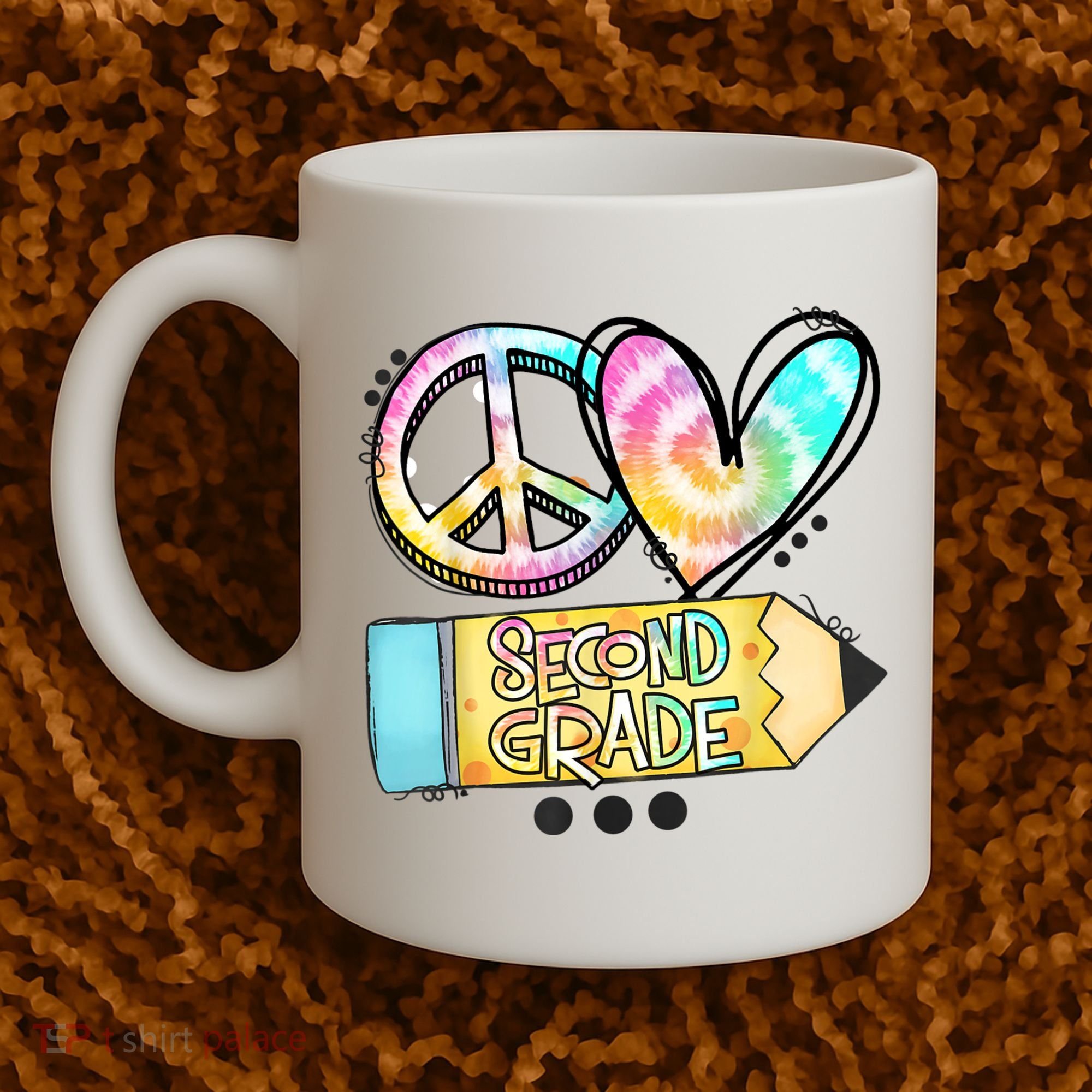 Peace Love Second Grade Funny TieDye Teacher Coffee Mug