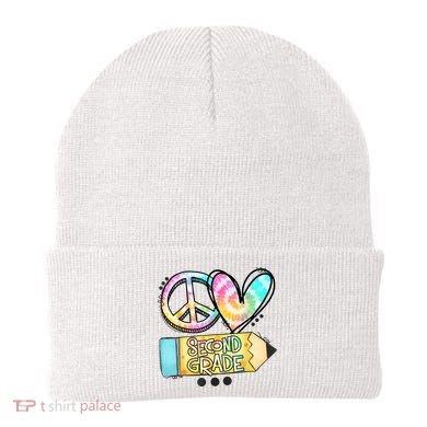 Peace Love Second Grade Funny TieDye Teacher Beanie
