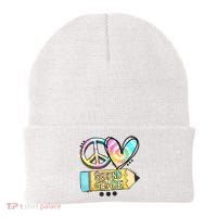 Peace Love Second Grade Funny TieDye Teacher Beanie thumb 0