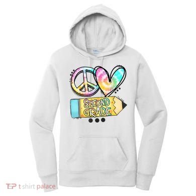 Peace Love Second Grade Funny TieDye Teacher Women's Hoodie