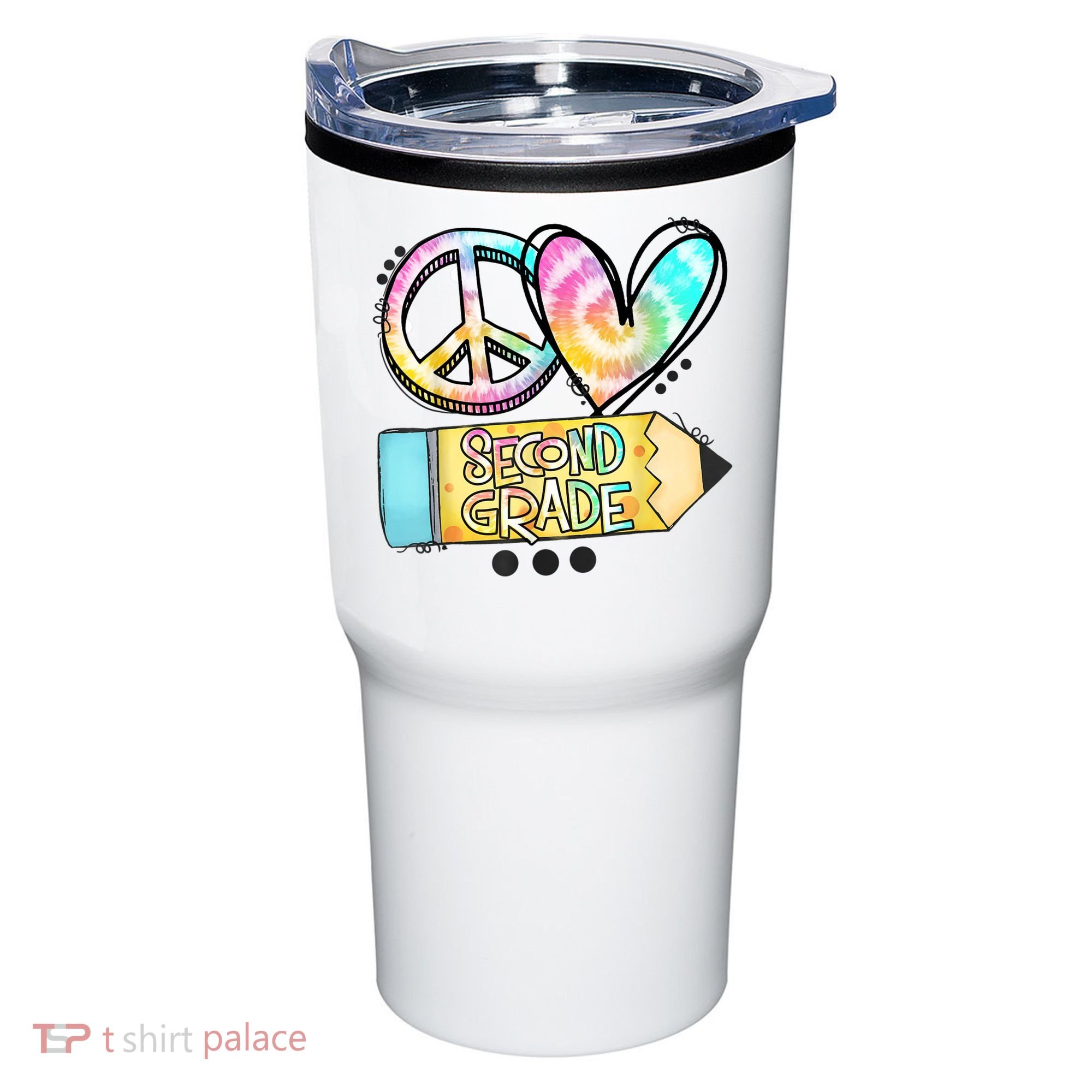 Peace Love Second Grade Funny TieDye Teacher Tumbler
