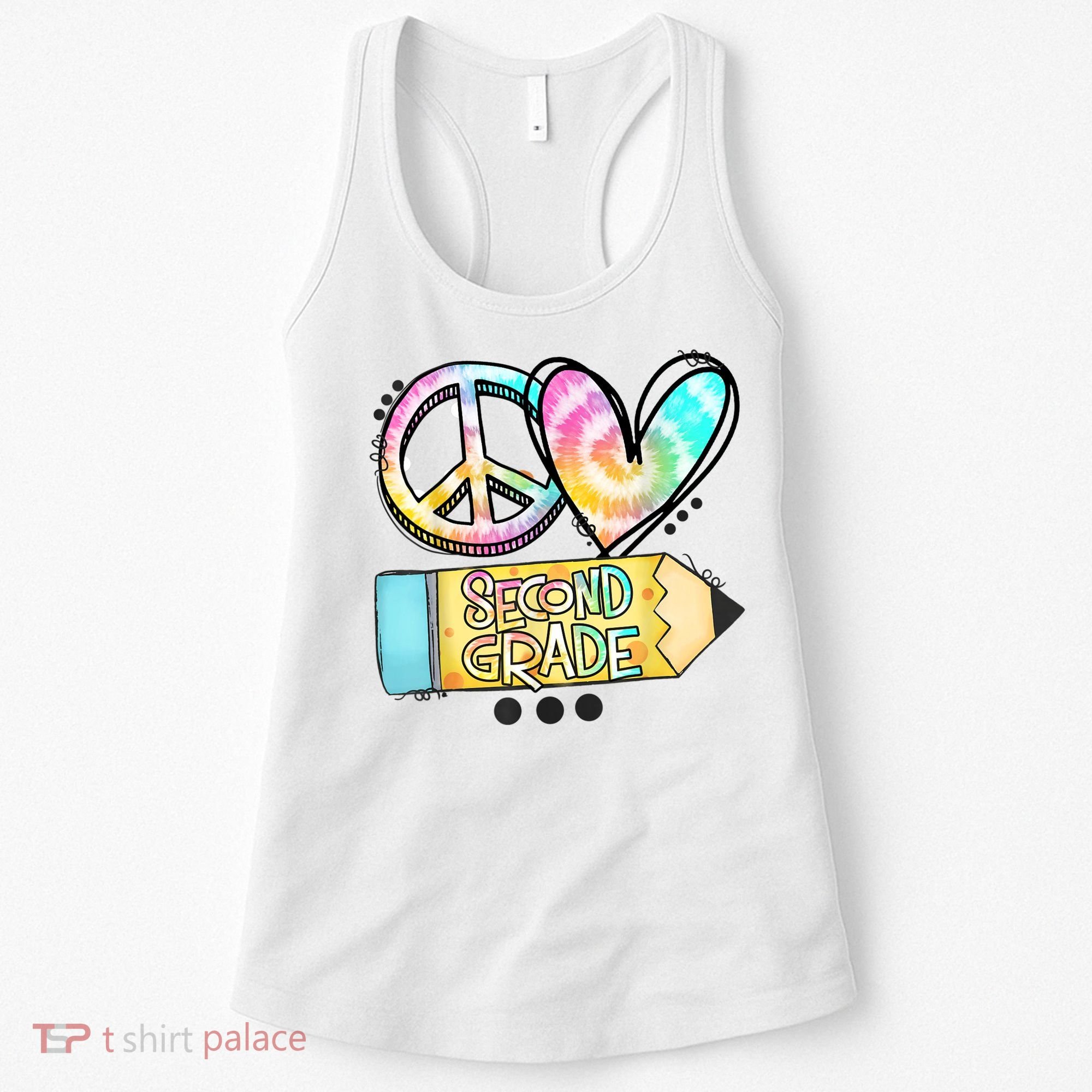 Peace Love Second Grade Funny TieDye Teacher Women's Tank Top
