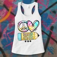 Peace Love Second Grade Funny TieDye Teacher Women's Tank Top thumb 3