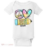 Peace Love Second Grade Funny TieDye Teacher Baby Bodysuit thumb 0