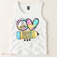 Peace Love Second Grade Funny TieDye Teacher Tank Top thumb 2