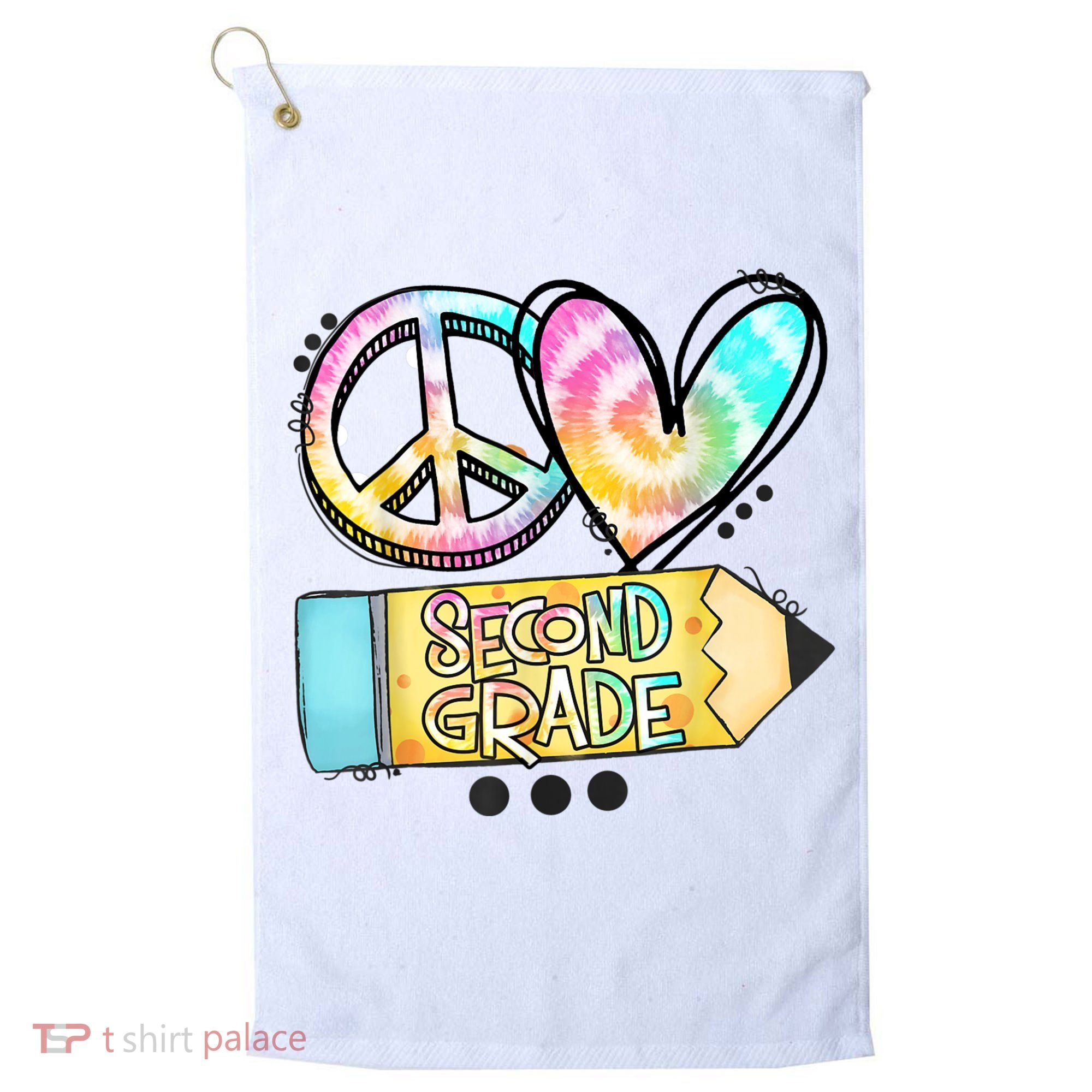 Peace Love Second Grade Funny TieDye Teacher Golf Towel