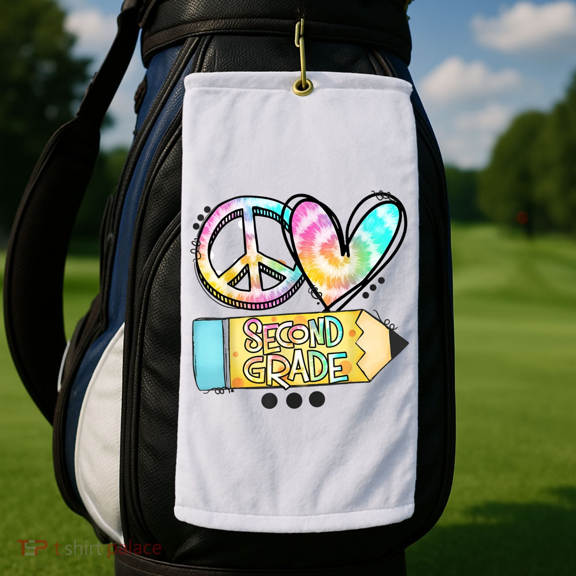 Peace Love Second Grade Funny TieDye Teacher Golf Towel