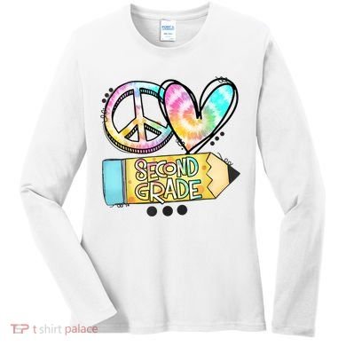 Peace Love Second Grade Funny TieDye Teacher Women's Long Sleeve Shirt