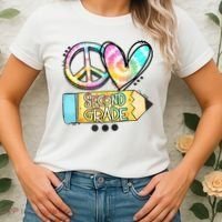Peace Love Second Grade Funny TieDye Teacher Women's T-Shirt thumb 2