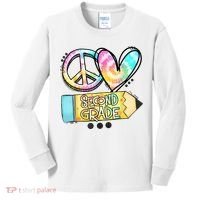Peace Love Second Grade Funny TieDye Teacher Kids Long Sleeve Shirt thumb 0