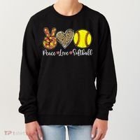 Peace Love Softball Leopard Softball Player Girl Mothers Day Women's Sweatshirt thumb 0