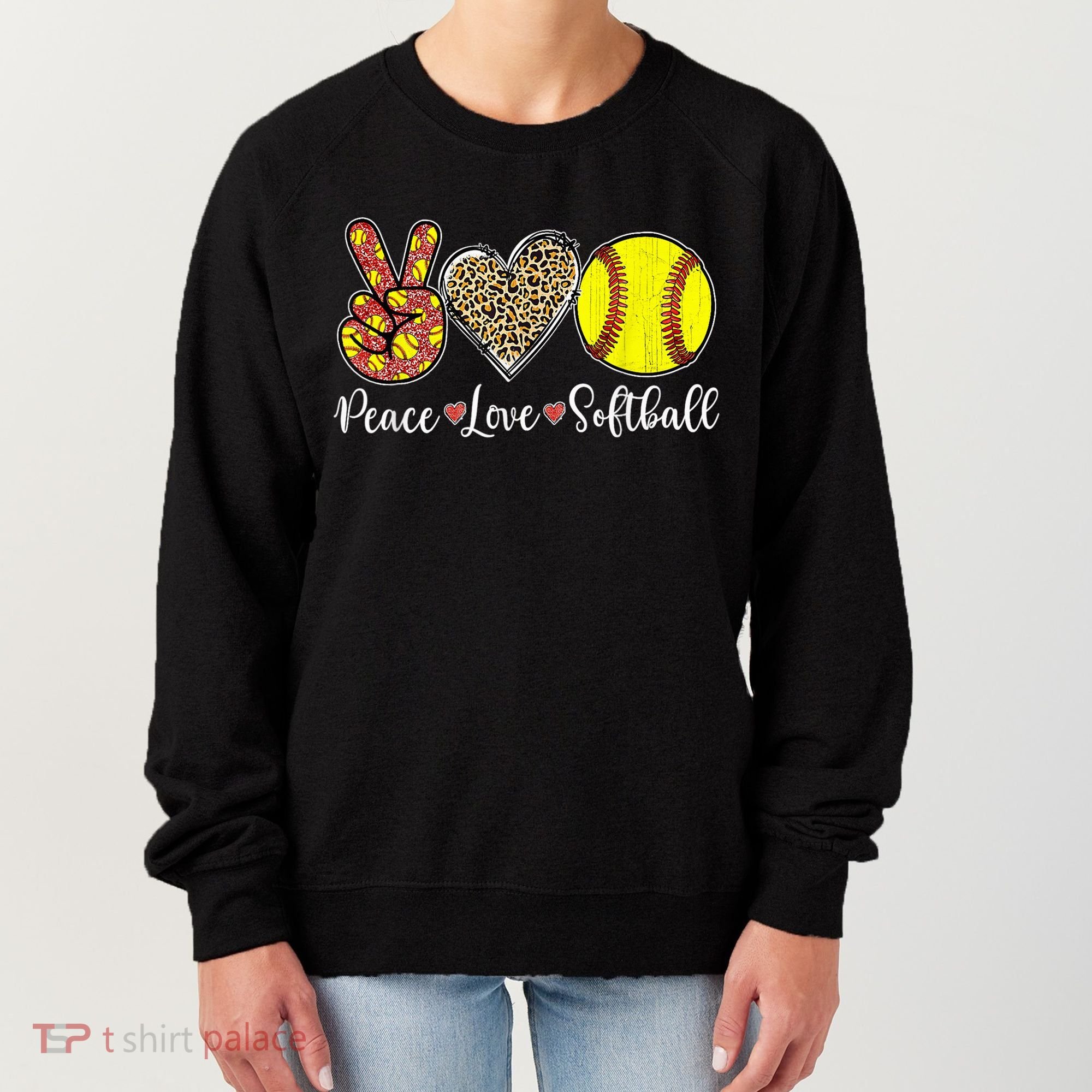 Peace Love Softball Leopard Softball Player Girl Mothers Day Women's Sweatshirt
