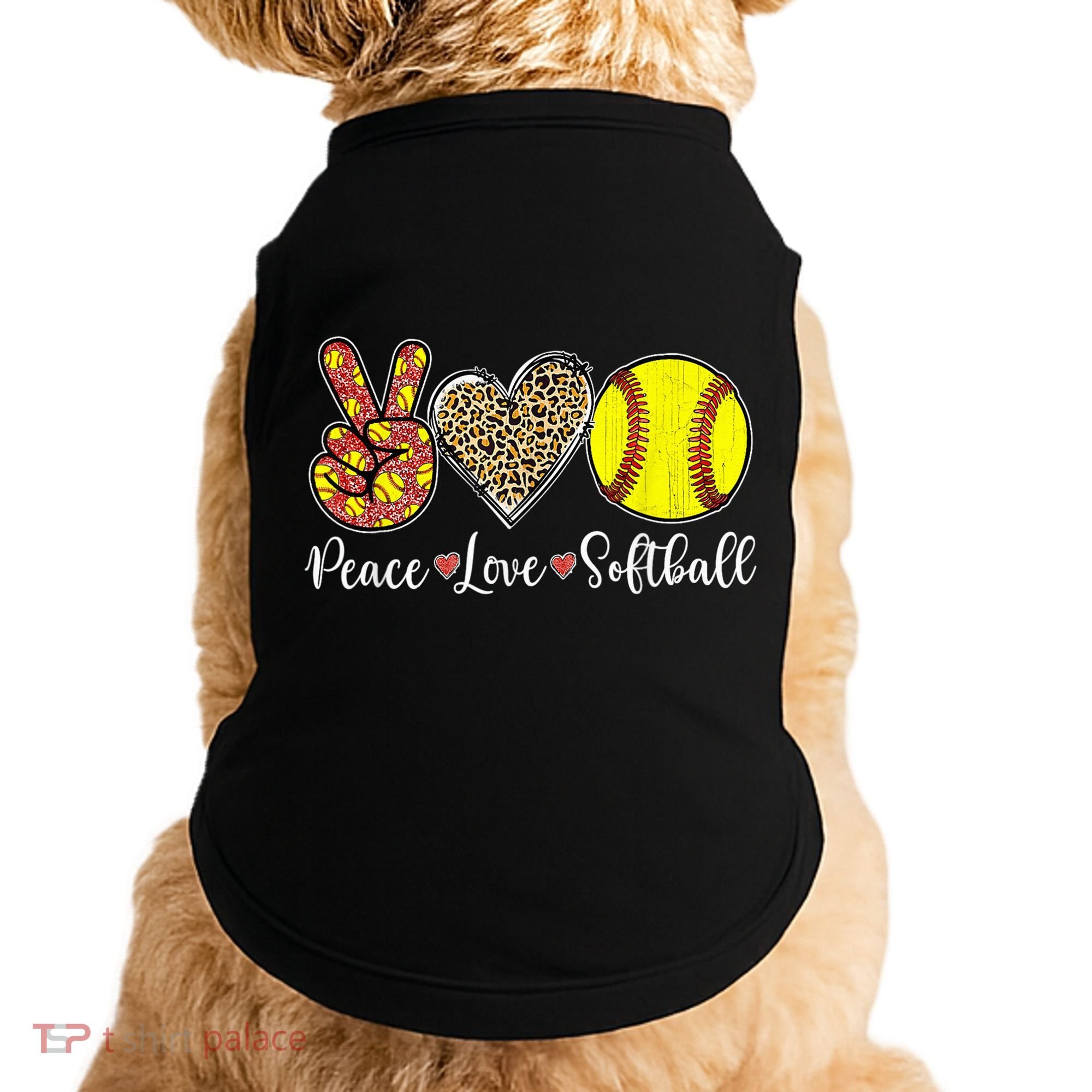 Peace Love Softball Leopard Softball Player Girl Mothers Day Doggie Tank
