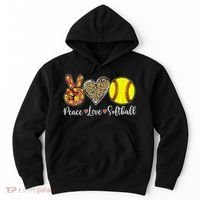 Peace Love Softball Leopard Softball Player Girl Mothers Day Hoodie thumb 0