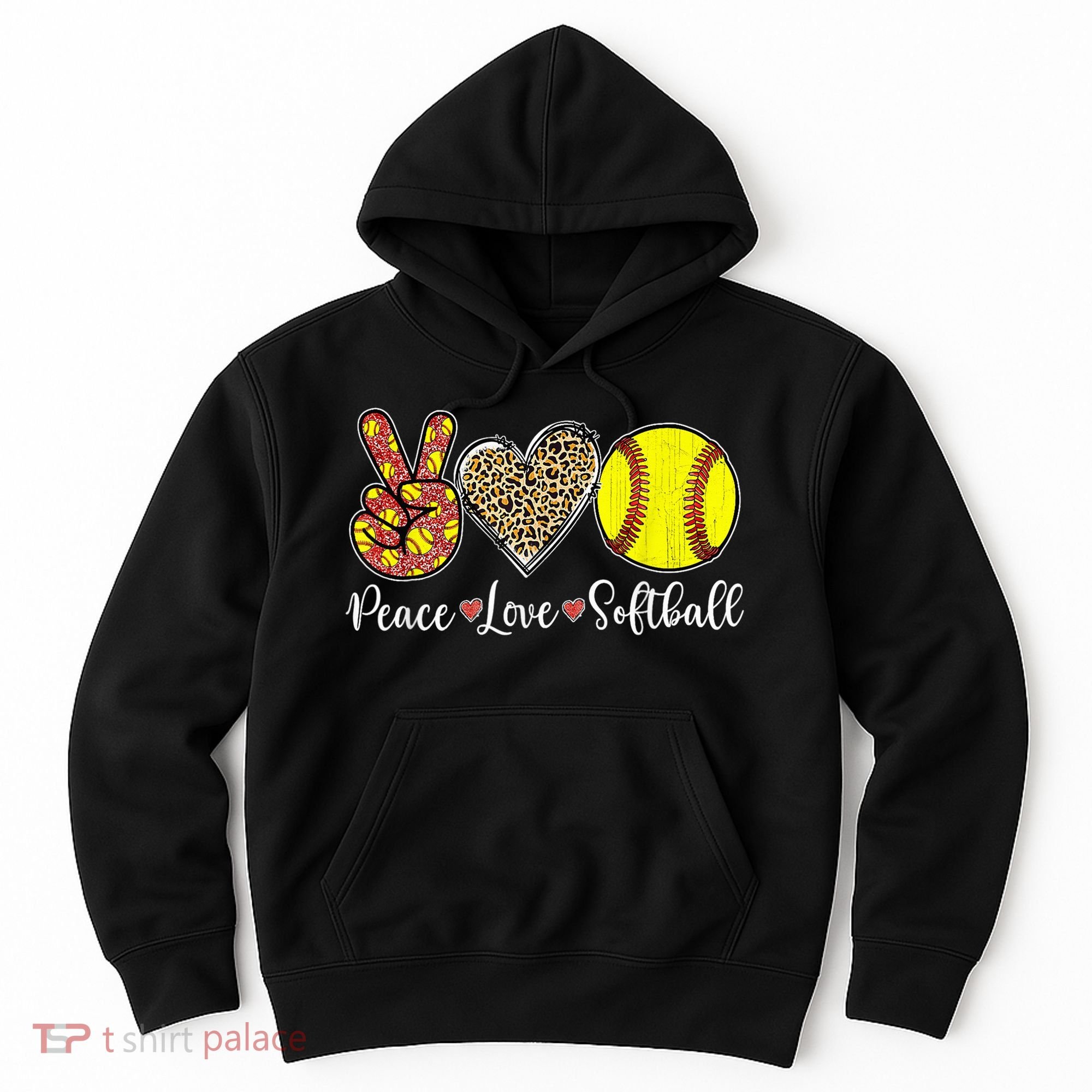 Peace Love Softball Leopard Softball Player Girl Mothers Day Hoodie