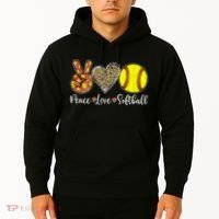 Peace Love Softball Leopard Softball Player Girl Mothers Day Hoodie thumb 2