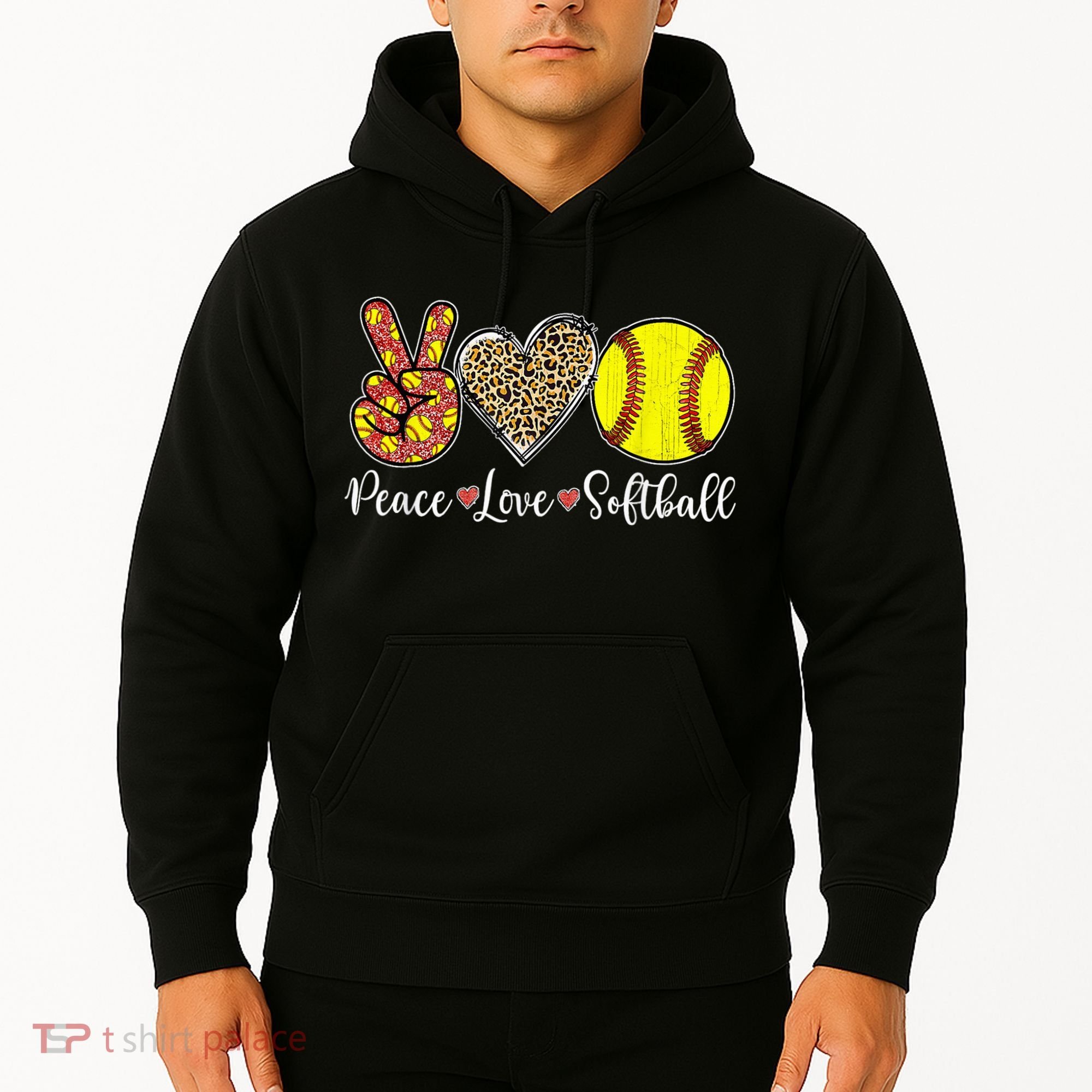 Peace Love Softball Leopard Softball Player Girl Mothers Day Hoodie
