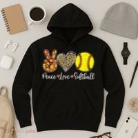 Peace Love Softball Leopard Softball Player Girl Mothers Day Hoodie thumb 3