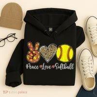Peace Love Softball Leopard Softball Player Girl Mothers Day Hoodie thumb 4