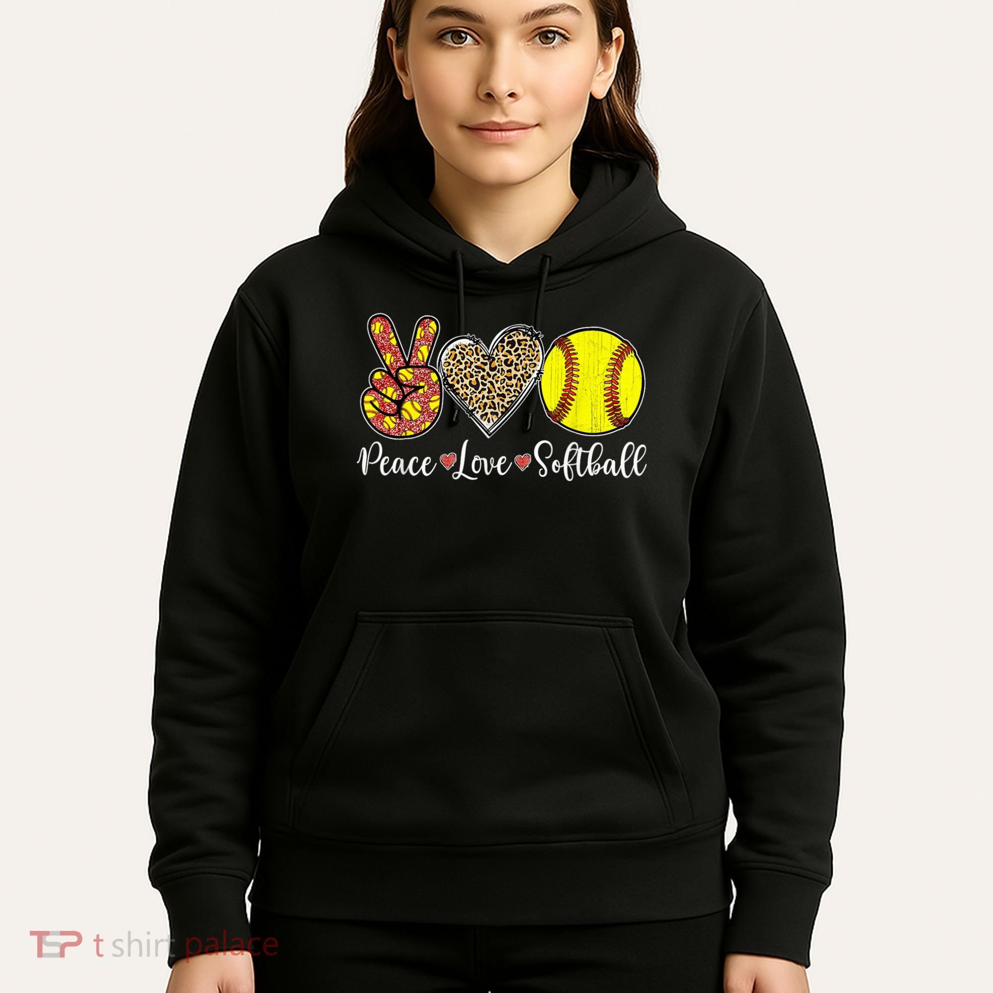 Peace Love Softball Leopard Softball Player Girl Mothers Day Hoodie