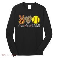 Peace Love Softball Leopard Softball Player Girl Mothers Day Long Sleeve Shirt thumb 0